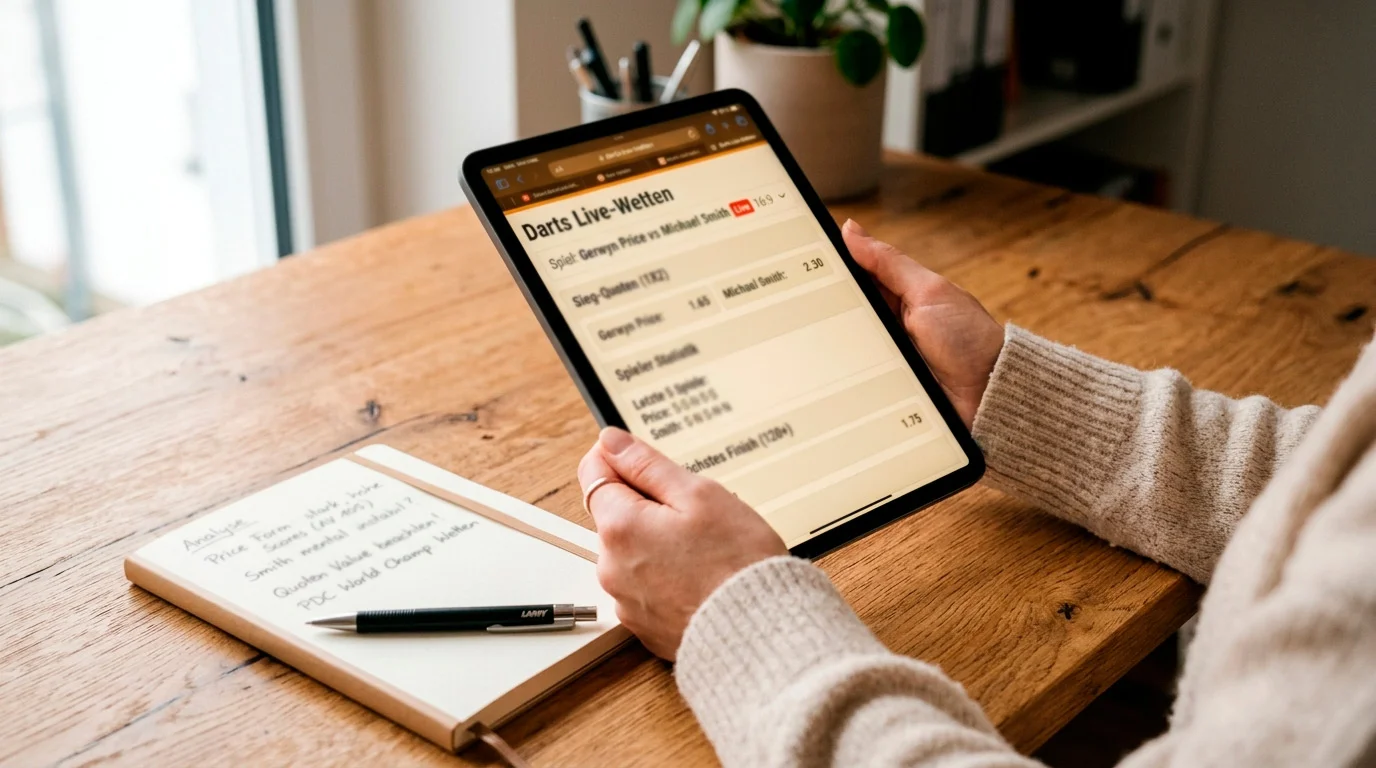 Quotenanalyse für Darts Wetten auf Tablet